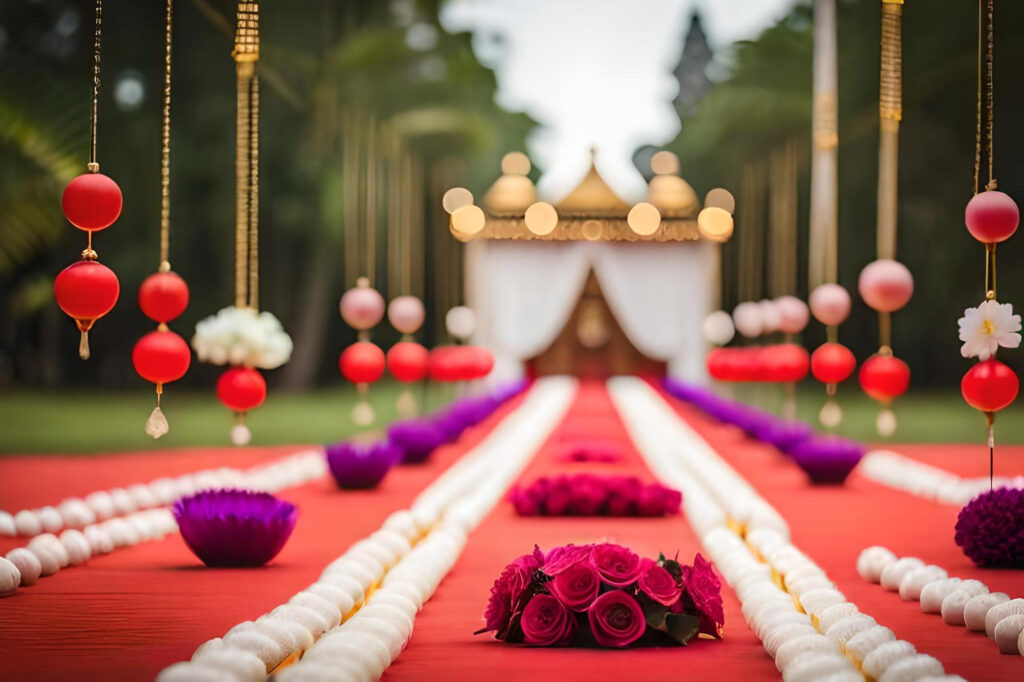 wedding ceremony with red and white flowers on the table for Indian and Asian Wedding Trends 2024 in London