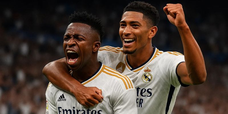 Vinicius ăn mừng cùng Bellingham sau bàn thắng quan trọng ở La Liga.